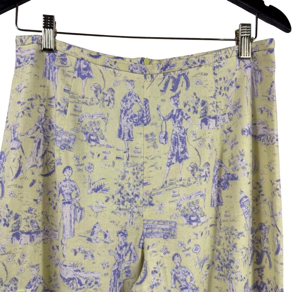 Vtg Sharon Young Toile Print Cropped Pants Yellow Purple High Rise Cottagecore - Picture 2 of 13
